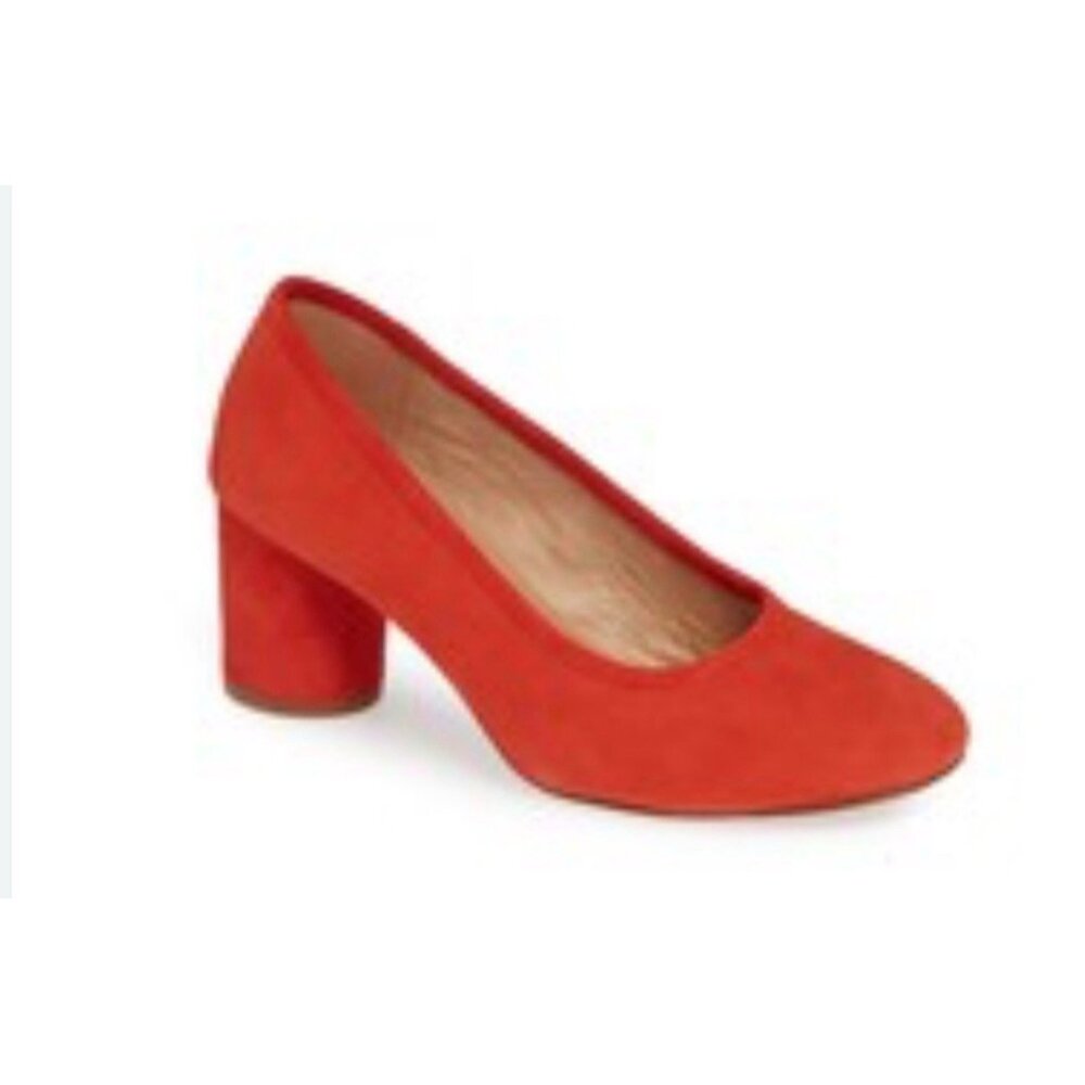 Madewell The Reed Suede Block Heels Red‎ Orange Shoes Sz 7 Career Casual Party
